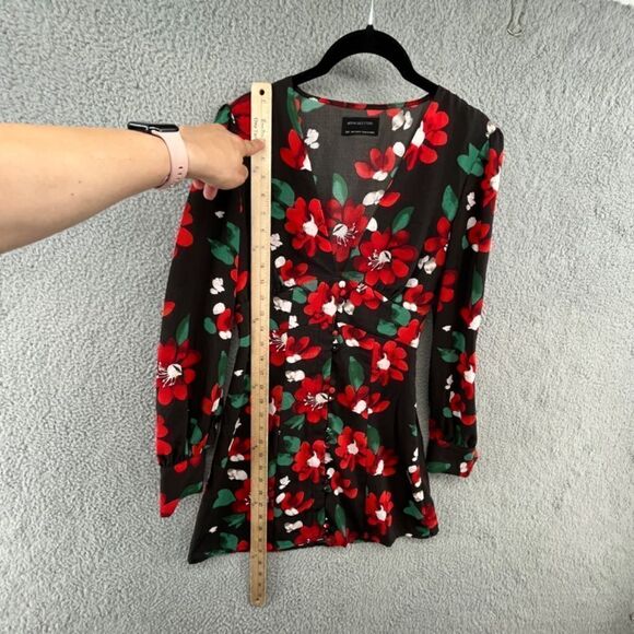 Urban Outfitters Michelle Plunging Floral Long Sleeve Mini Dress Red Flowers - Picture 8 of 12
